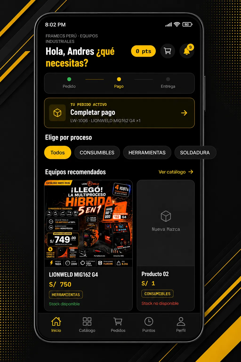 Inicio de la app LION WELD